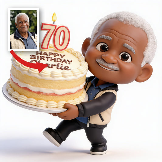 Personalized 70th Birthday Older Black Man 3D Figurine Gift for Dad Husband Grandpa