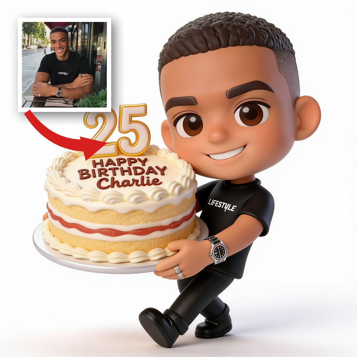 Personalized 25th Birthday Black Man Premium 3D Figurine