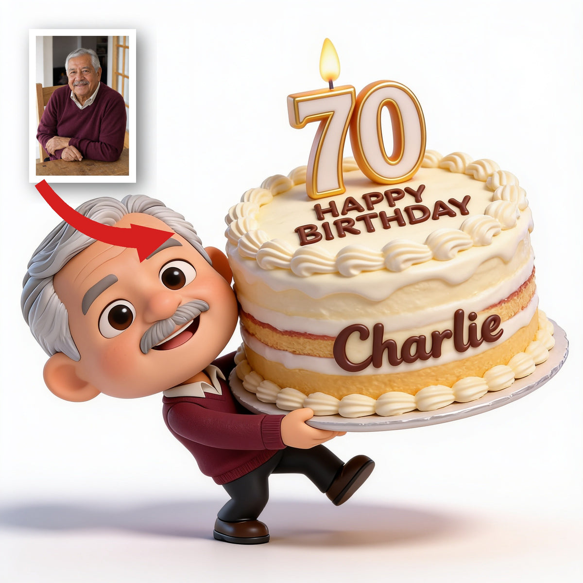Personalized 70th Birthday Older Latino Man 3D Figurine Gift for Dad Grandpa