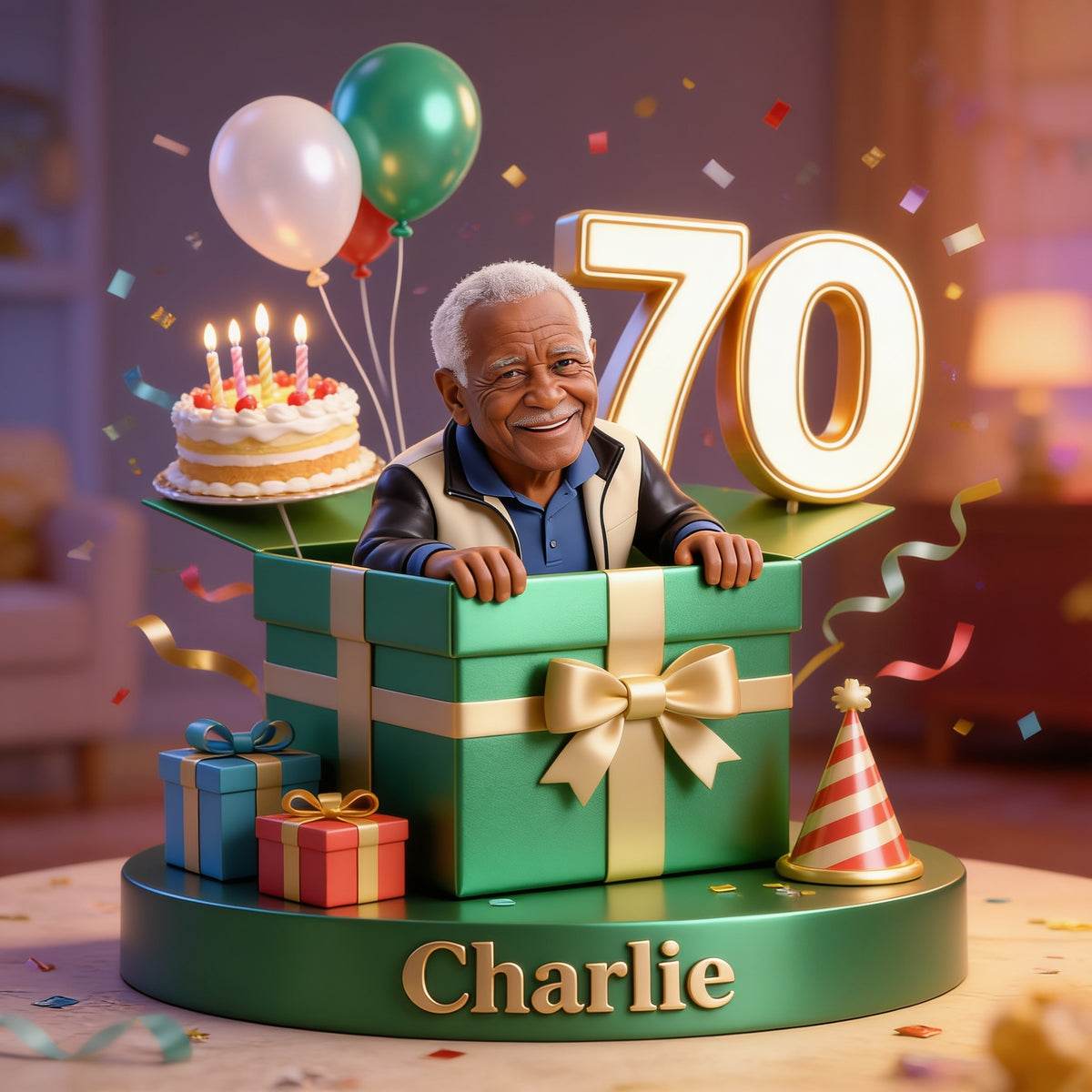 Personalized 70th Birthday Older Black Man Custom Shaped Acrylic Plaque Gift
