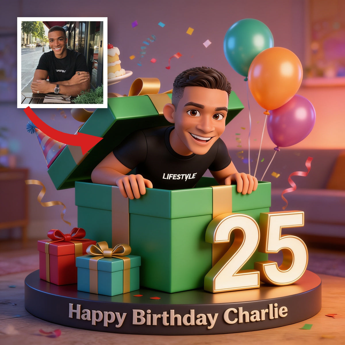 Personalized 25th Birthday Black Man Custom Shaped Acrylic Plaque