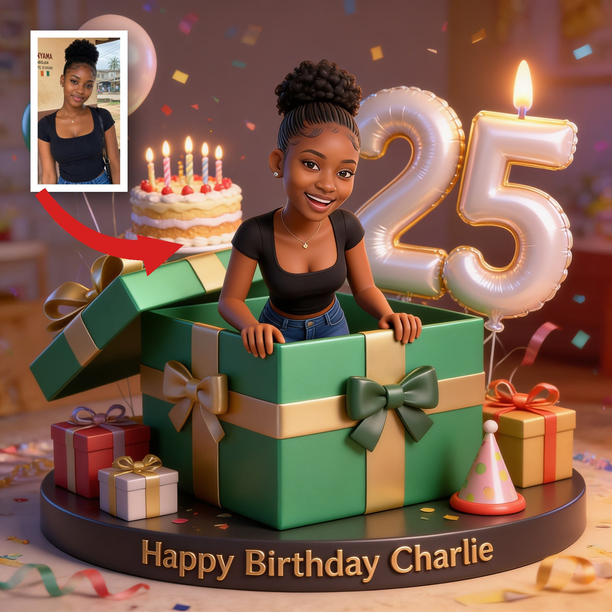 Personalized 25th Birthday Black Woman Custom Shaped Acrylic Plaque