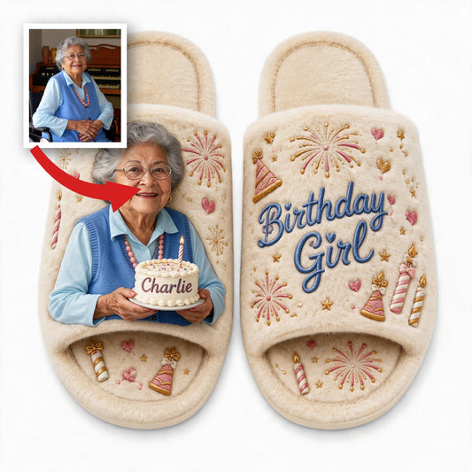 Personalized 70th Birthday Older Latina Woman Open-Toe Slippers Grandma Gift