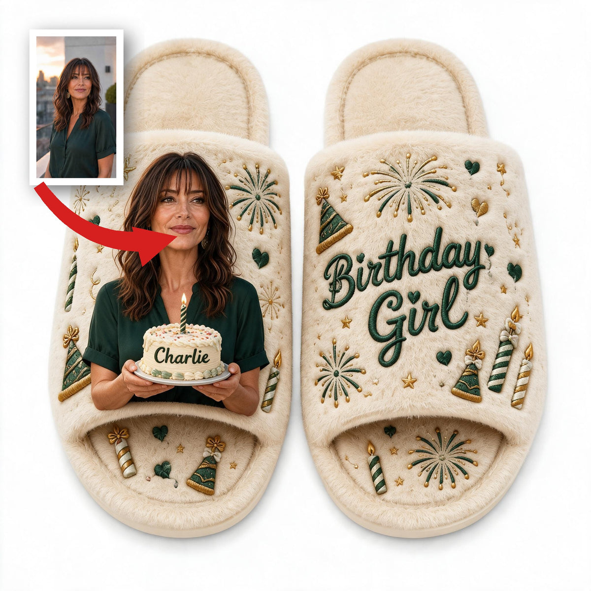 Personalized 50th Birthday Middle-Aged Latina Woman Open-Toe Slippers, Birthday Gift for Mom Grandma