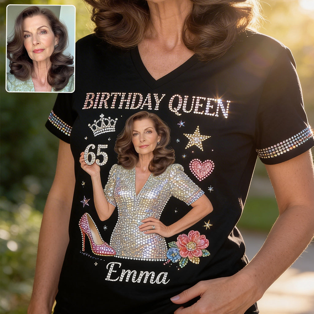 Personalized 70th Birthday Older Black Woman V-Neck T-Shirt Gift