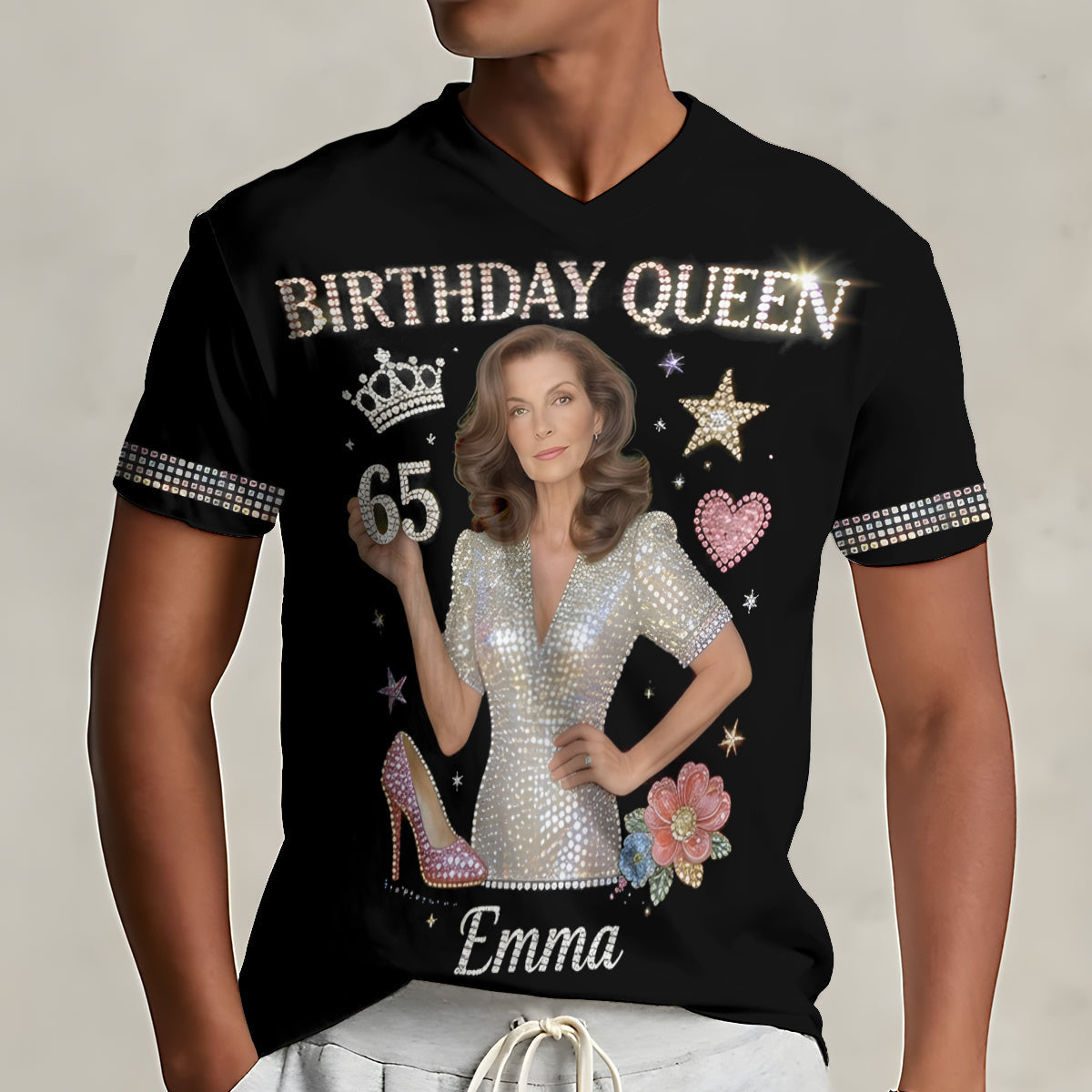 Personalized 70th Birthday Older Woman V-Neck T-Shirt Gift
