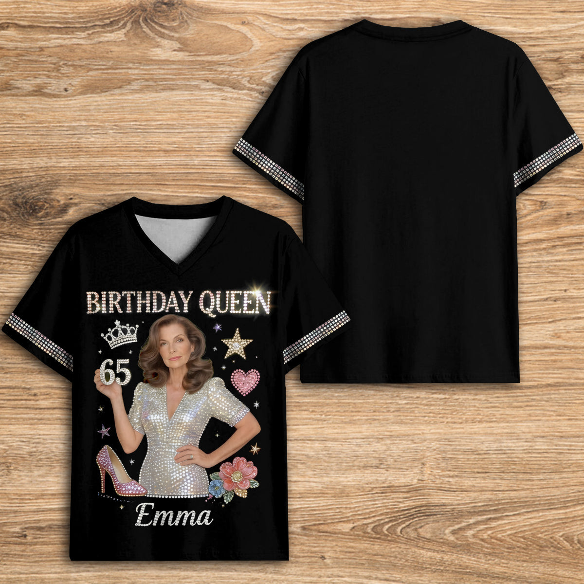 Personalized 25th Birthday Black Woman V-Neck T-Shirt Gift For Her