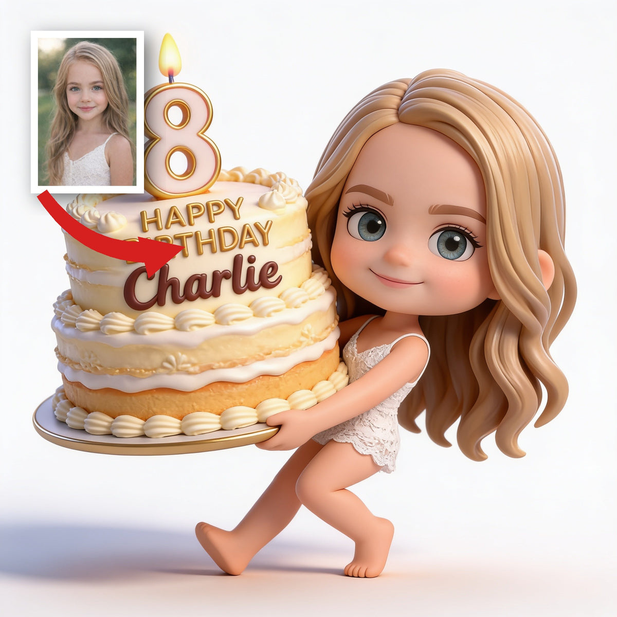 Personalized 8th Birthday Little Girl 3D Figurine Birthday Keepsake Gift