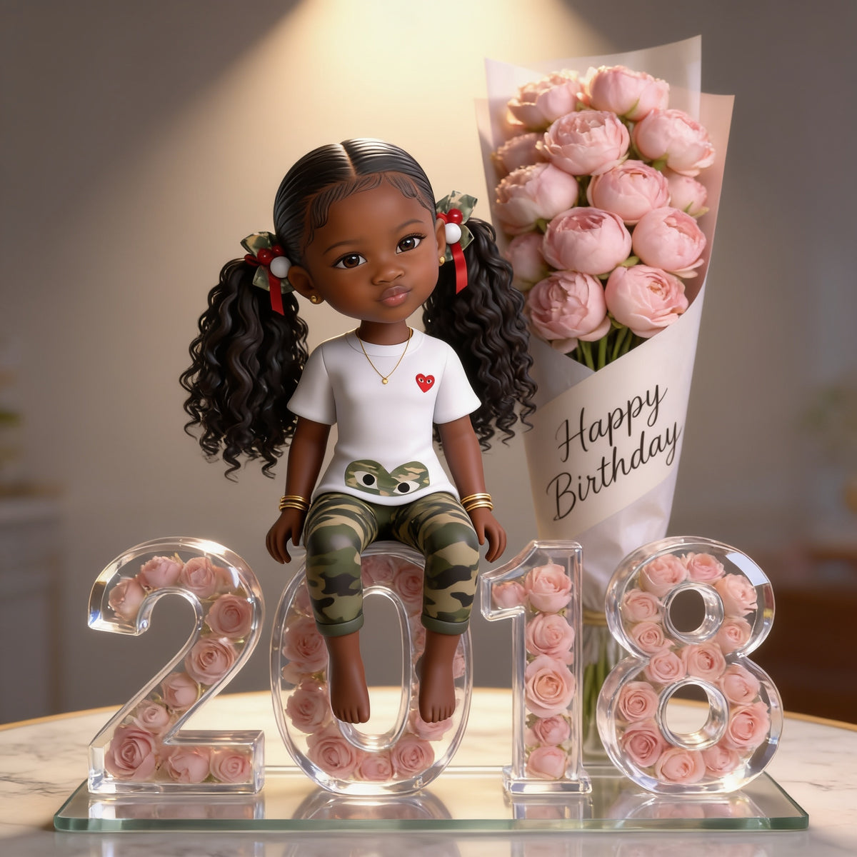 Personalized Birthday Black Little Girl Custom Shaped Acrylic Plaque, Daughter Granddaughter Niece Gift