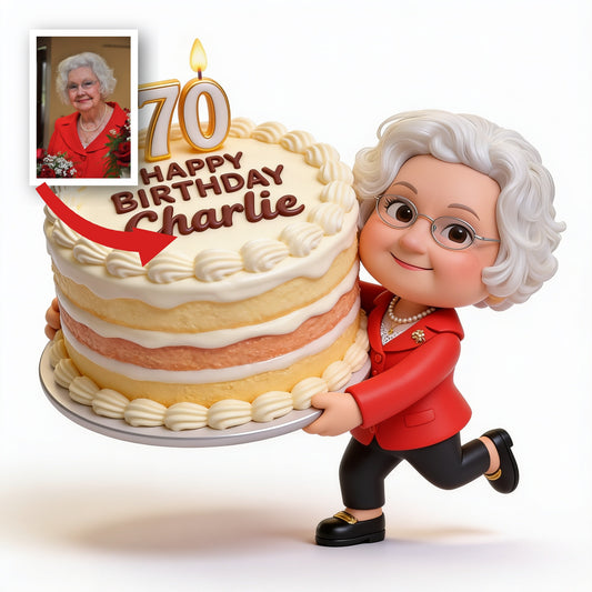 Personalized 70th Birthday Older Woman Premium 3D Figurine - Gift for Grandma Mom