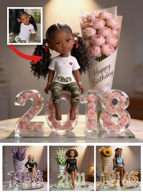 Personalized Birthday Black Little Girl Custom Shaped Acrylic Plaque, Daughter Granddaughter Niece Gift
