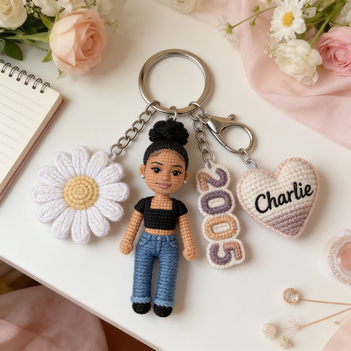 Personalized 21st Birthday Black Woman Charm Keychain, Custom Gift for Her