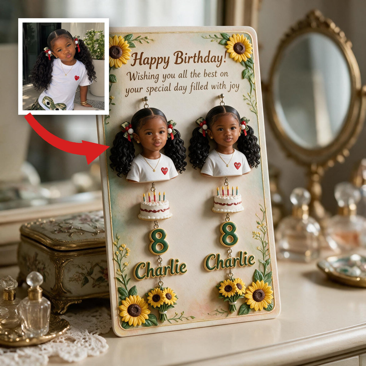 Personalized Birthday Black Little Girl Earrings With Card, Daughter Granddaughter Niece Gift