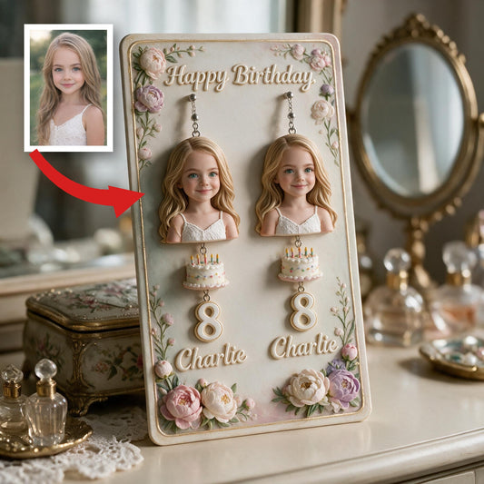 Personalized Birthday Little Girl Earrings with Display Card, Gift for Daughter Granddaughter Niece