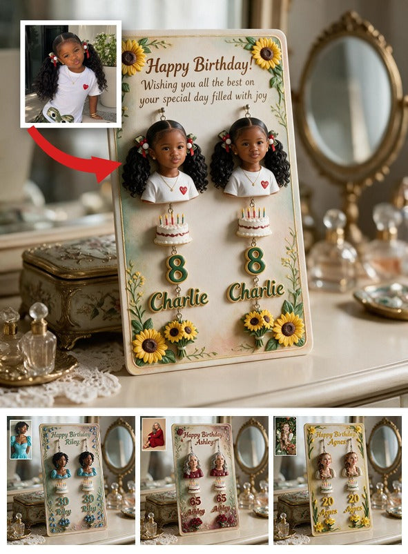 Personalized Birthday Black Little Girl Earrings With Card, Daughter Granddaughter Niece Gift