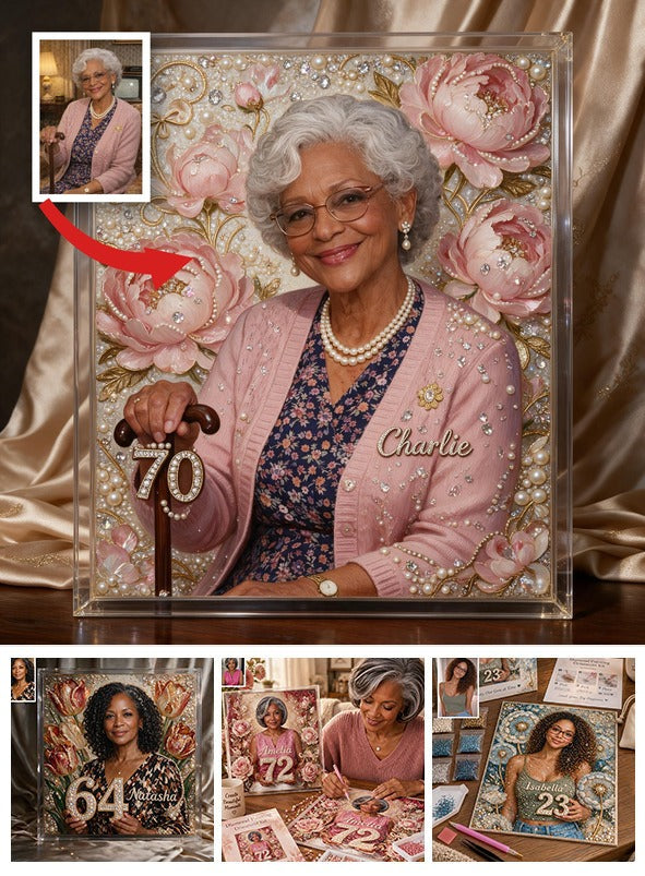 Personalized 70th Birthday Older Black Woman Diamond Painting Ornament Kit, Grandma Gift