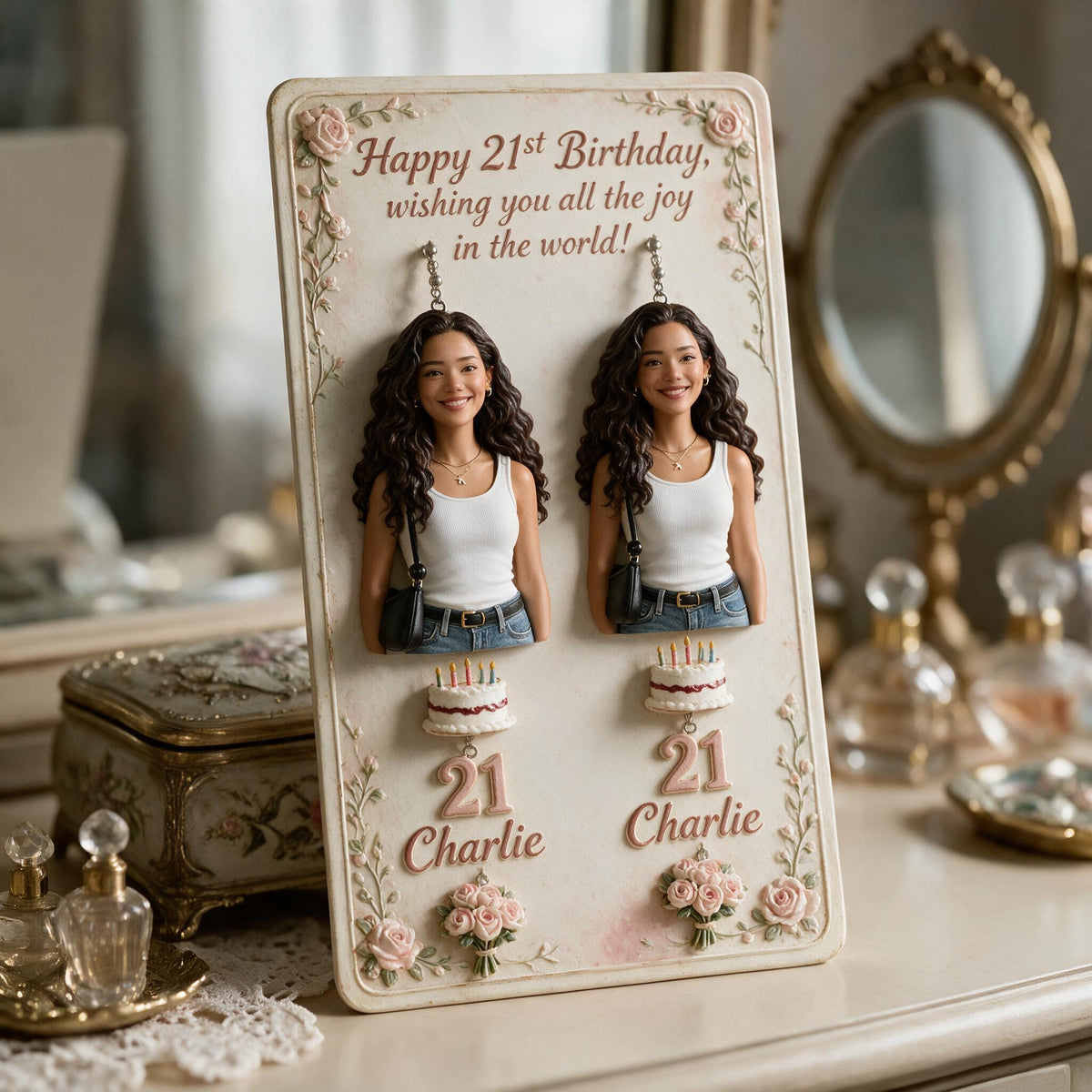 Personalisierte Ohrringe zum 21. Geburtstag für Latina Frauen mit Geschenkdisplaykarte
