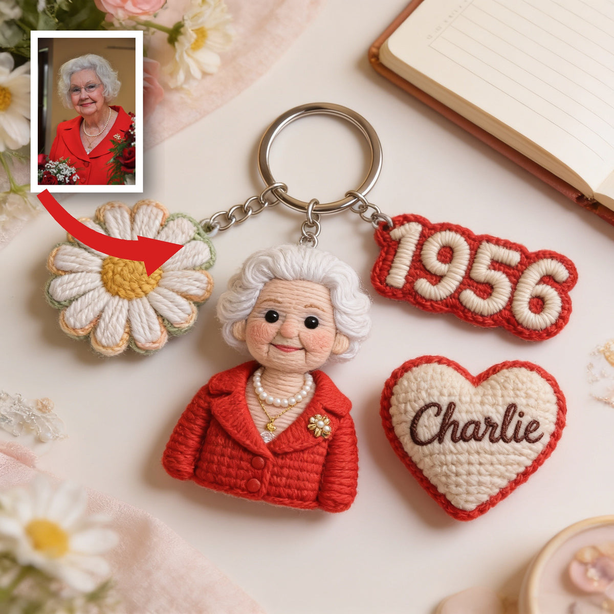 Personalized 70th Birthday Older Woman Keychain Gift for Grandma Mom Wife