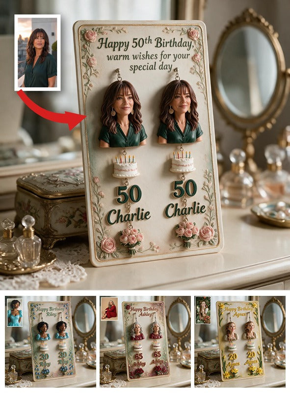 Personalized 50th Birthday Middle-Aged Latina Woman Earrings with Display Card Gift for Mom Wife Grandma