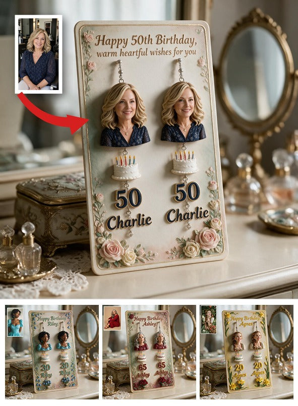 Personalized 50th Birthday Middle-Aged Woman Earrings with Display Card Gift for Mom Wife Grandma