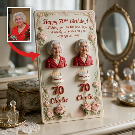 Personalized 70th Birthday Older Woman Earrings with Display Card, Mom Grandma Wife Gift