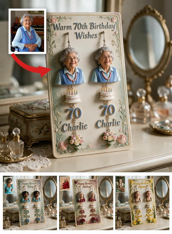 Personalisierte Ohrringe zum 70. Geburtstag für ältere Latina mit Karte, Geschenk für Oma Mama Frau