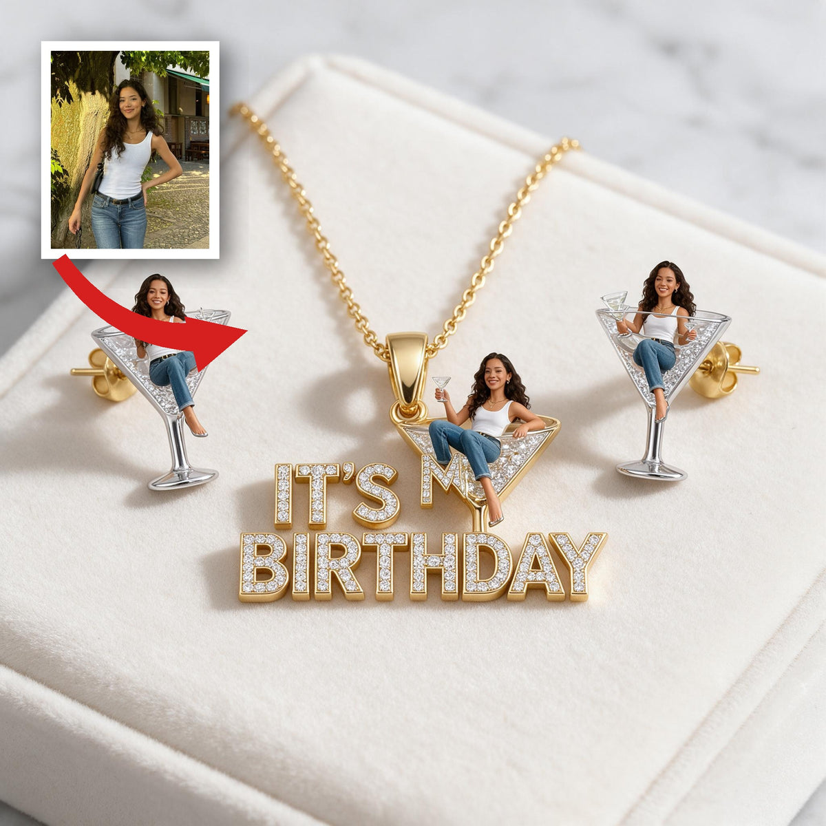 Personalized 21st Birthday Latina Woman Pendant Necklace & Stud Earrings Set