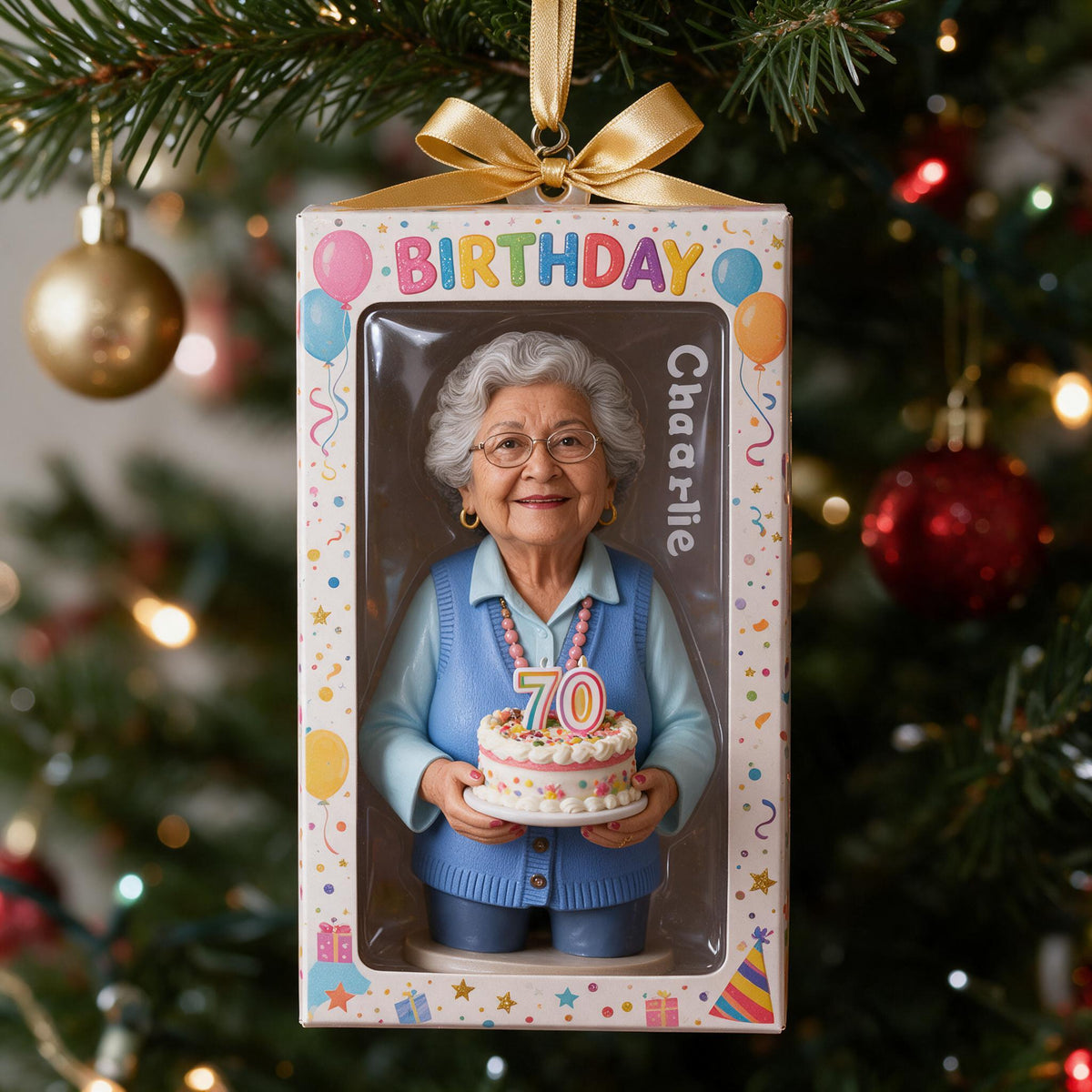 Personalized 70th Birthday Older Latina Woman Ornament Grandma Gift