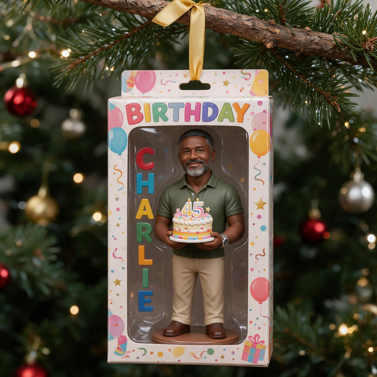 Personalized 45th Birthday Middle-Aged Black Man Ornament, Gift for Dad Grandpa