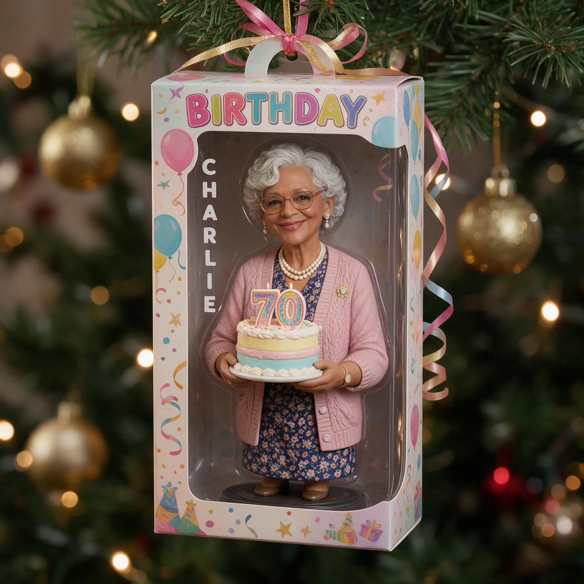 Personalized 70th Birthday Older Black Woman Ornament, Mom Grandma Keepsake Gift