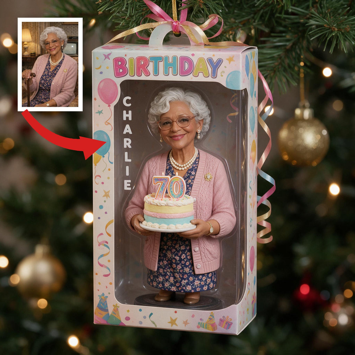 Personalized 70th Birthday Older Black Woman Ornament, Mom Grandma Keepsake Gift