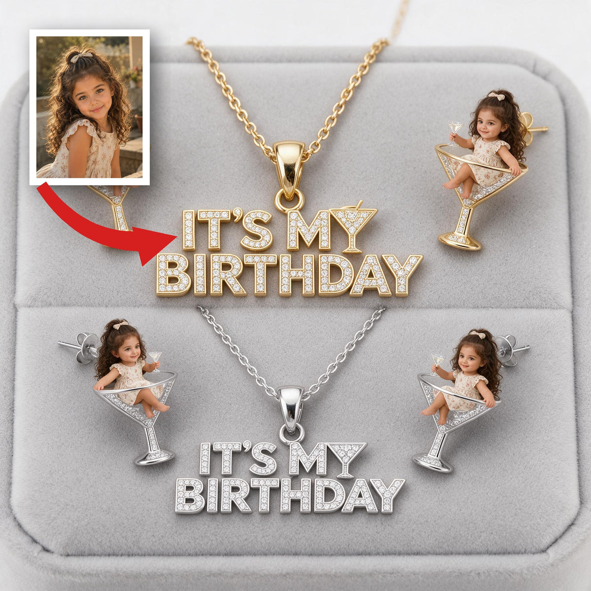 Personalized Birthday Latina Little Girl Pendant Necklace & Stud Earrings Gift Set
