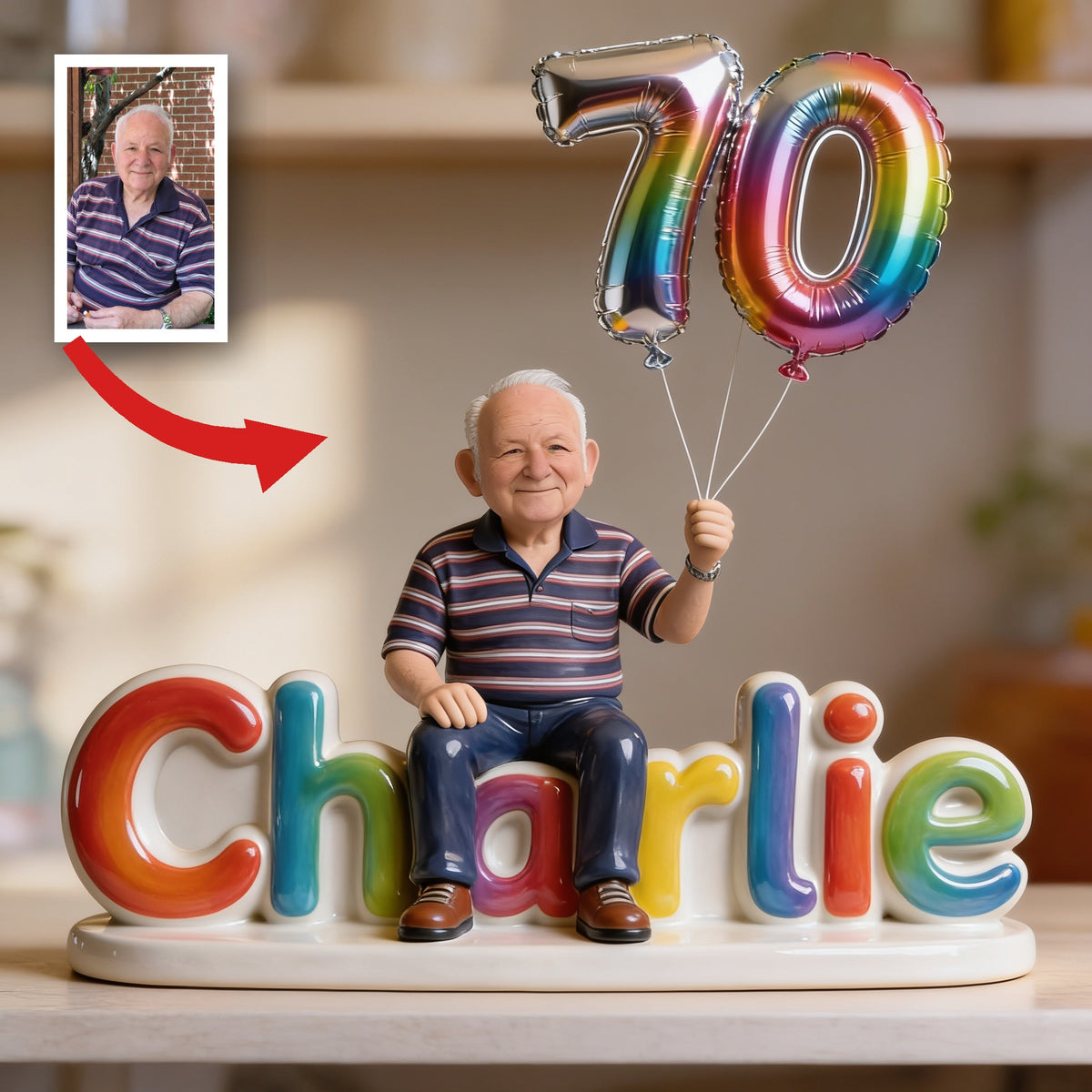Personalized 70th Birthday Older Man Custom Shaped Acrylic Plaque Gift for Dad Grandpa