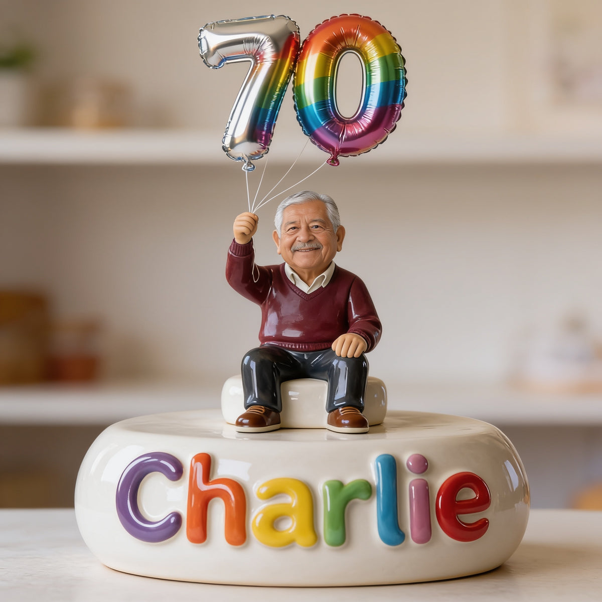 Personalized 70th Birthday Older Latino Man Custom Shaped Acrylic Plaque Gift for Dad Grandpa
