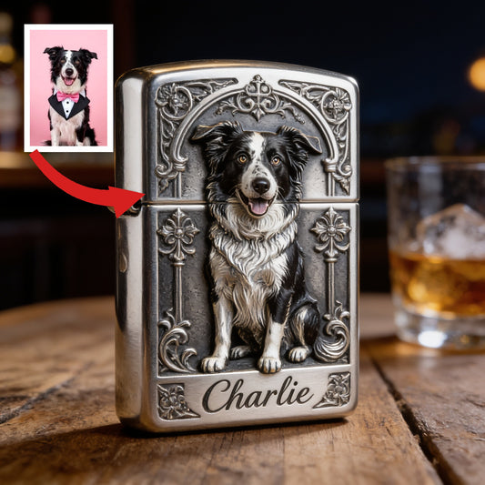 Personalized Black & White Border Collie Lighter Custom Pet Gift