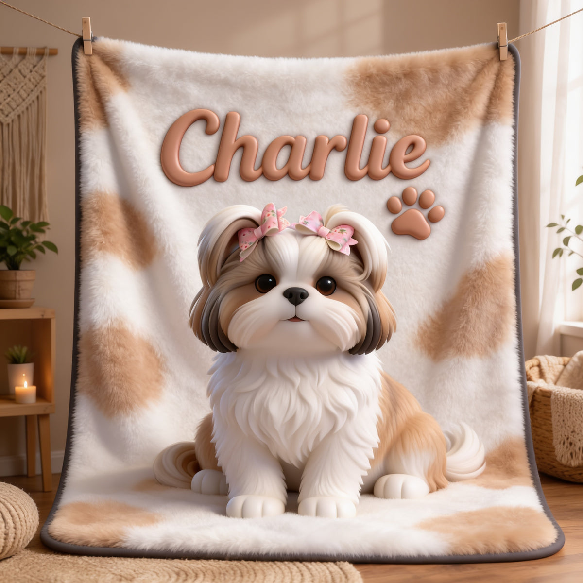 Personalized Fluffy Shih Tzu Pet Blanket Custom Dog Owner Gift
