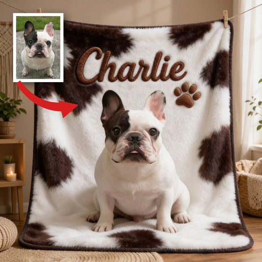 Personalized Black and White French Bulldog Pet Blanket Dog Lover Gift