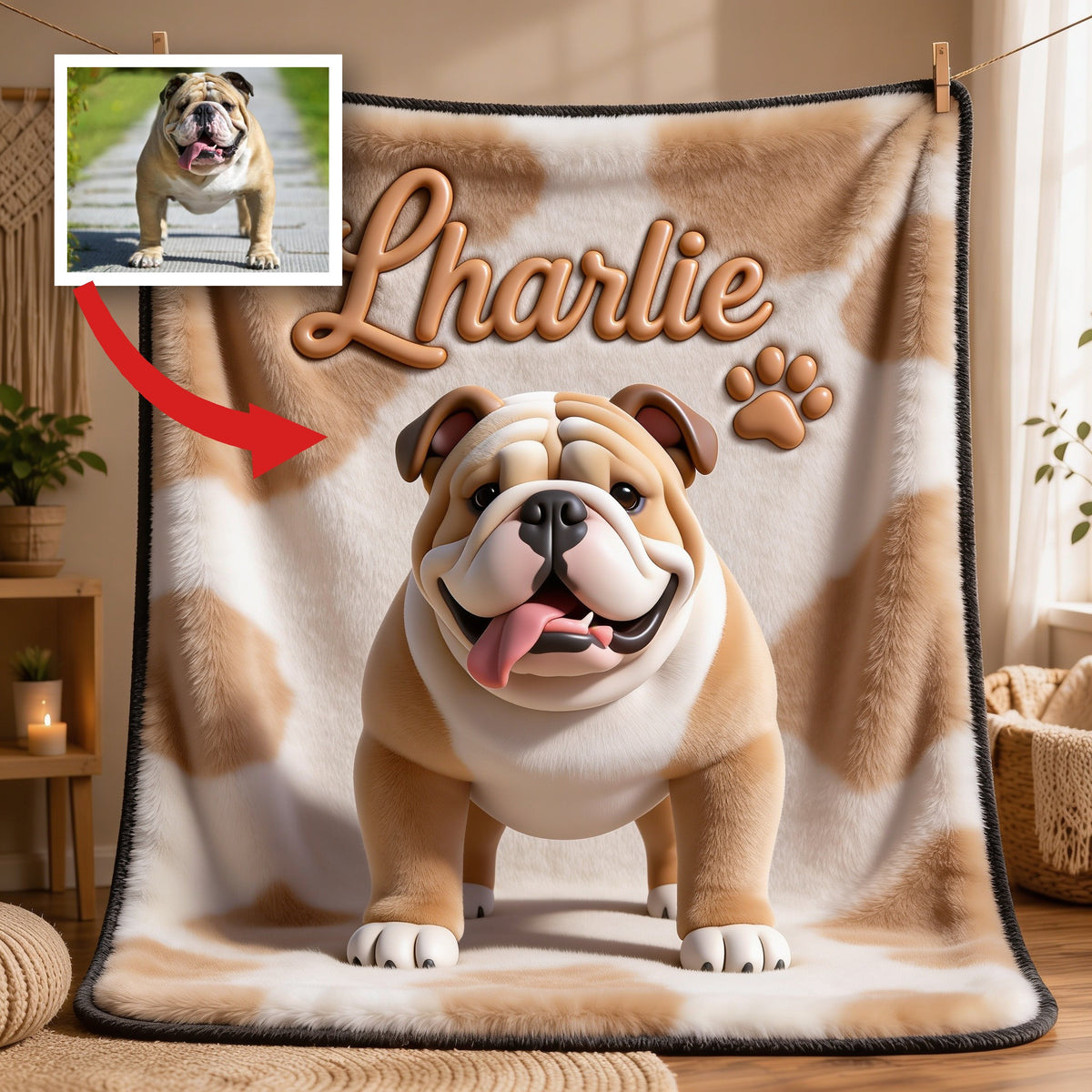 Personalized Fawn and White Adult Bulldog Pet Blanket Dog Lover Gift