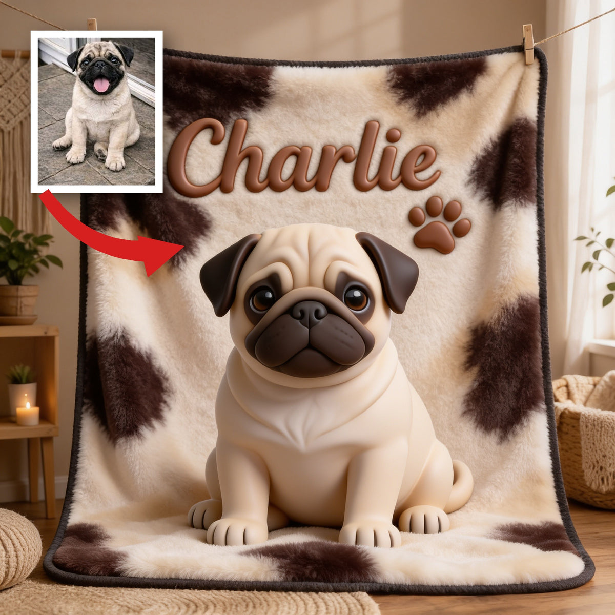 Personalized Fawn Black Mask Pug Puppy Pet Blanket Dog Owner Gift