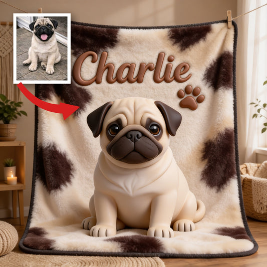 Personalized Fawn Black Mask Pug Puppy Pet Blanket Dog Owner Gift