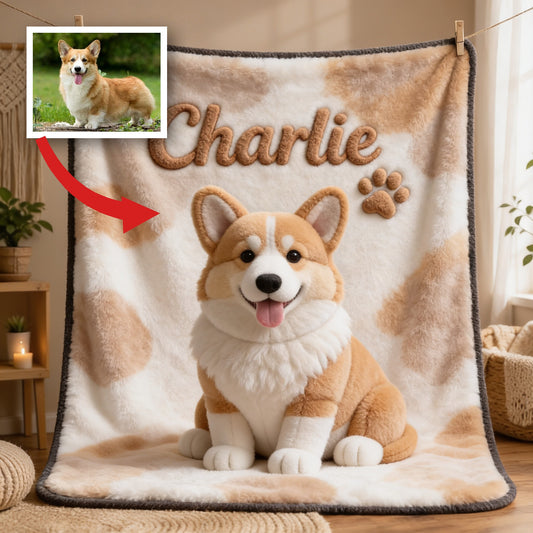 Personalized Adult Tan and White Pembroke Welsh Corgi Pet Blanket Dog Lover Gift