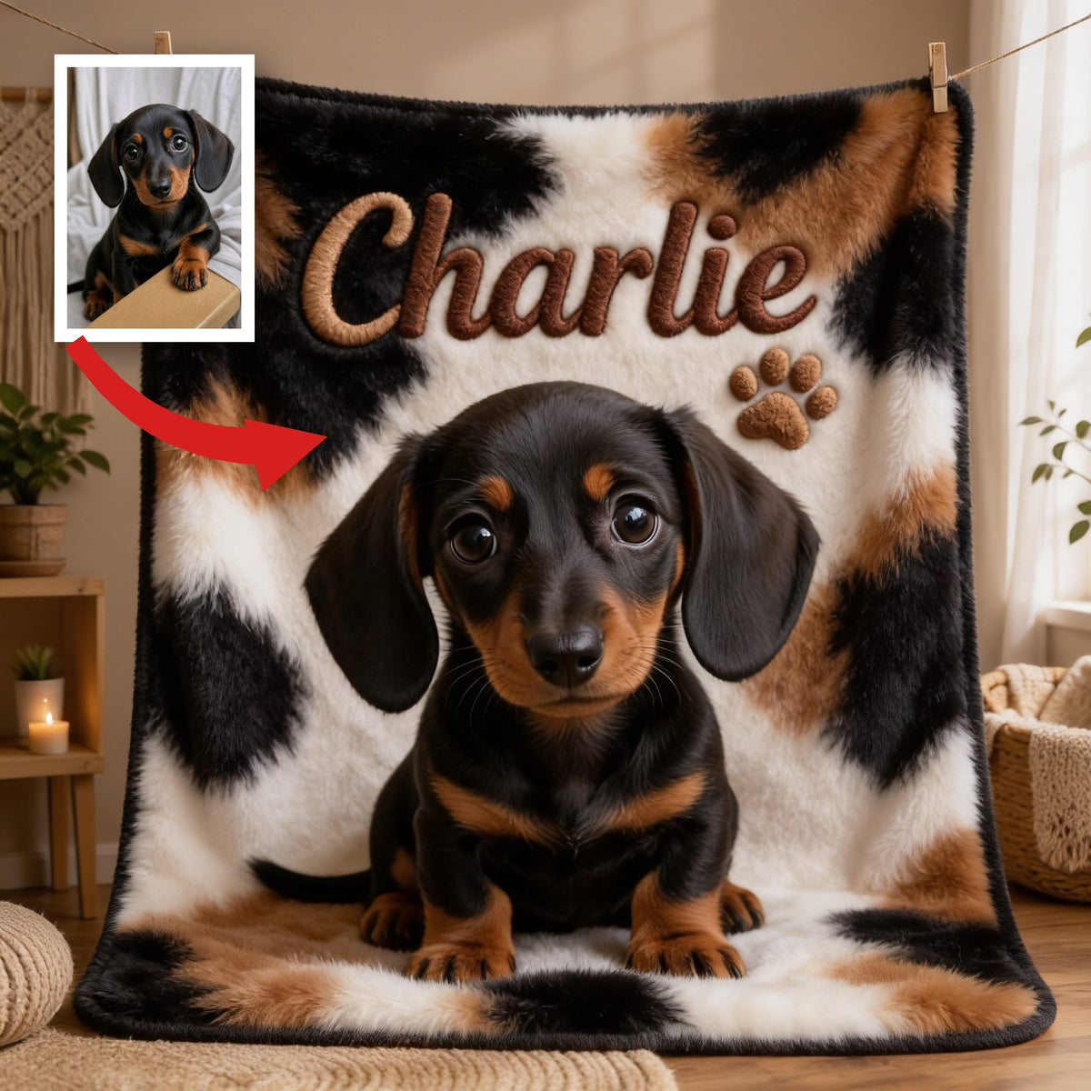 Personalized Black and Tan Dachshund Puppy Dog Blanket Pet Owner Gift