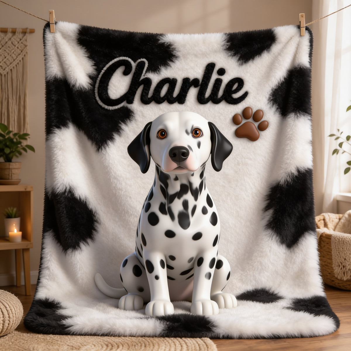 Personalized Black and White Spotted Dalmatian Pet Blanket Dog Lover Gift