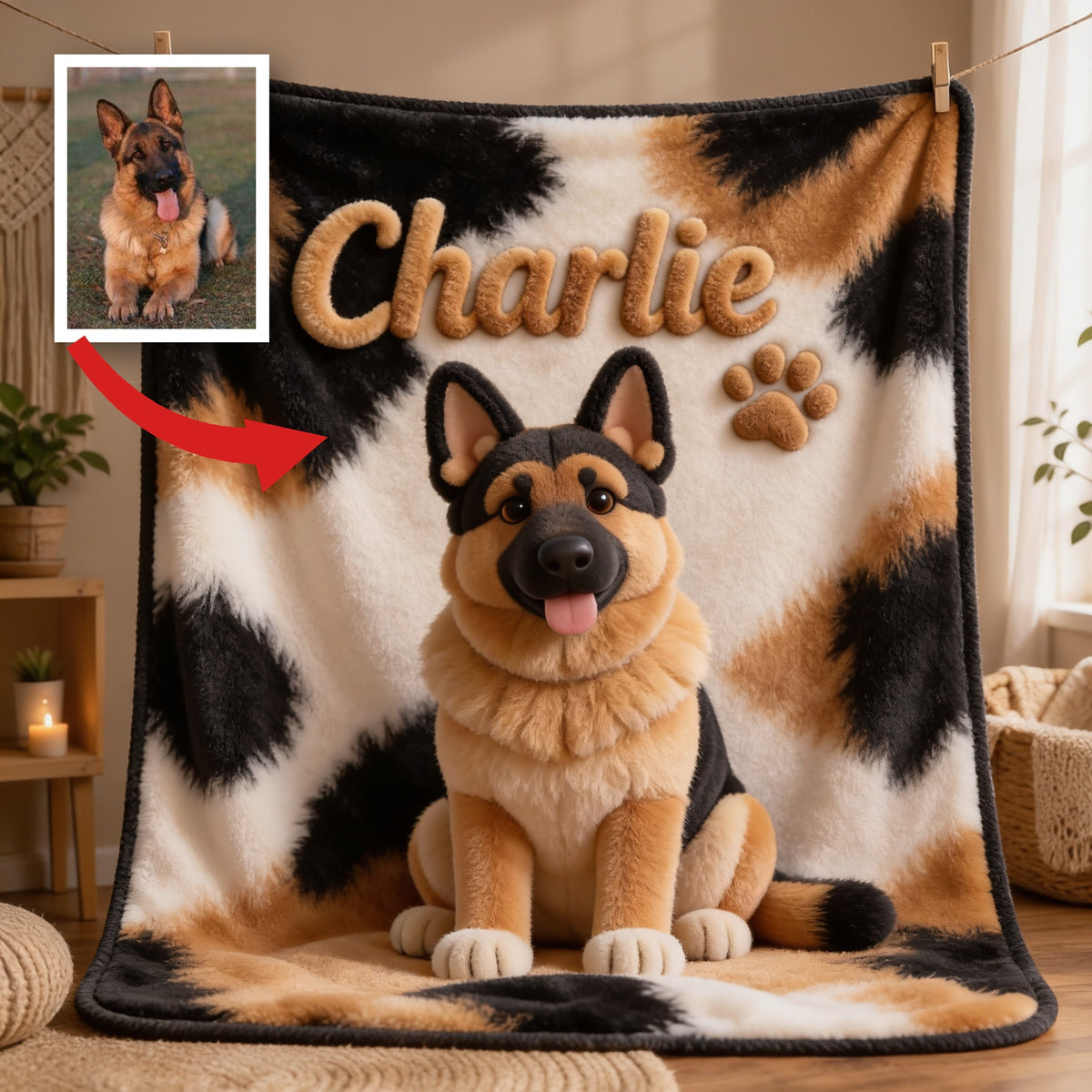 Personalized Black and Tan German Shepherd Dog Blanket Pet Gift