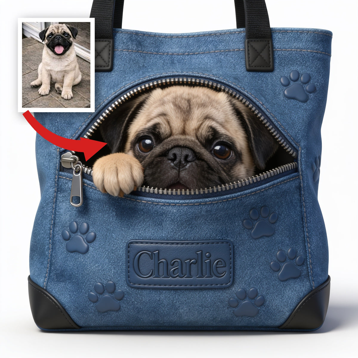 Personalized Fawn Pug Puppy Tote Bag Dog Lover Gift