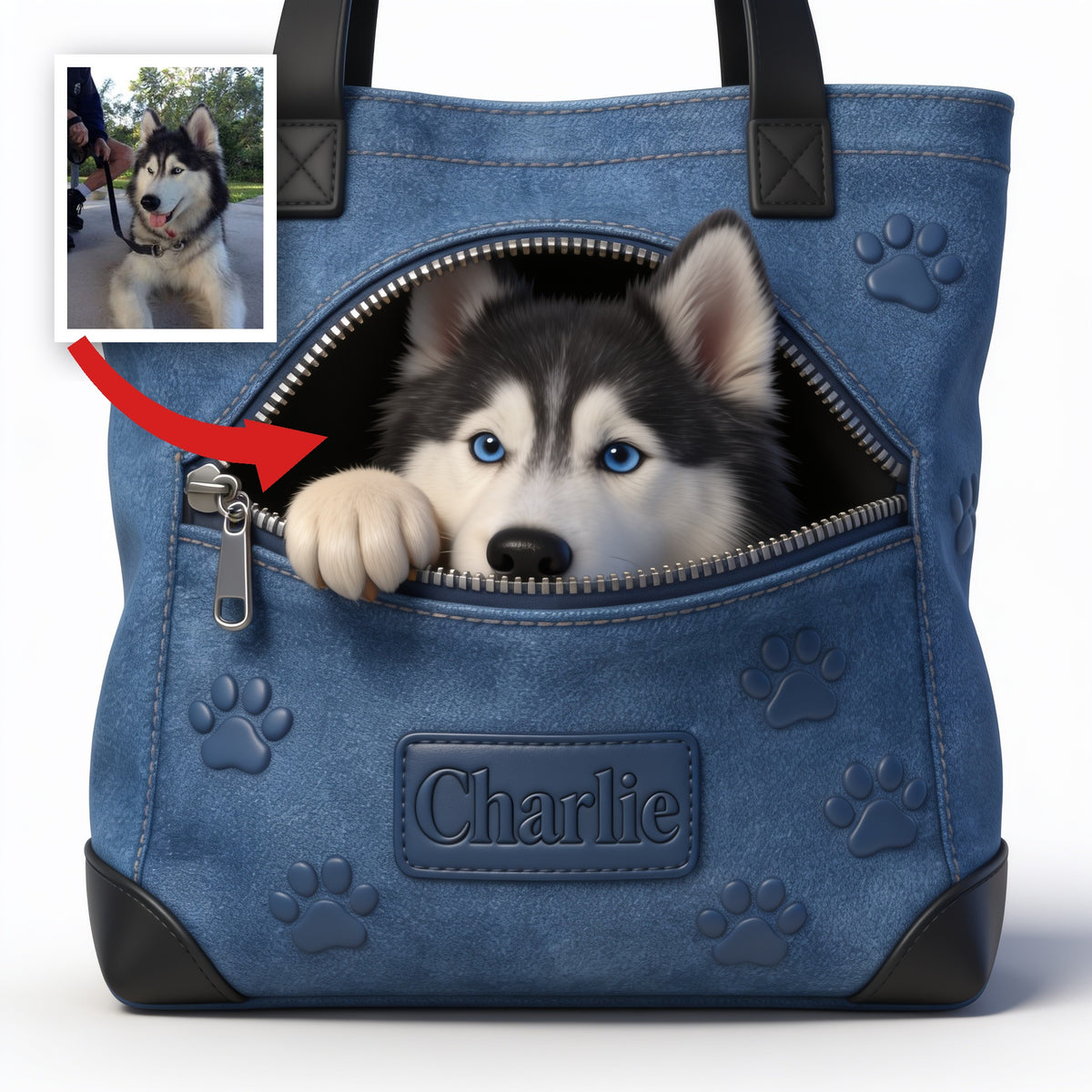 Personalized Blue Eyed Siberian Husky Tote Bag Dog Lover Gift