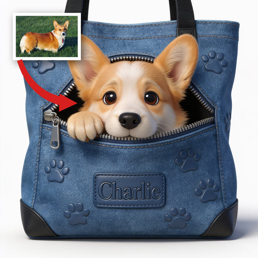 Personalized Tan and White Pembroke Welsh Corgi Tote Bag Dog Lover Gift