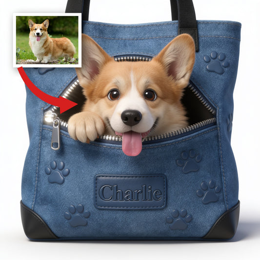 Personalized Tan and White Pembroke Welsh Corgi Tote Bag for Dog Lovers