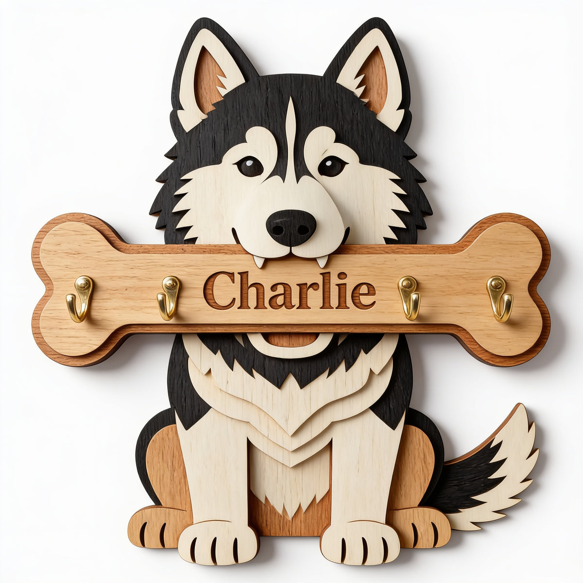 Personalized Siberian Husky Wooden Wall Mounted Key Rack Holder