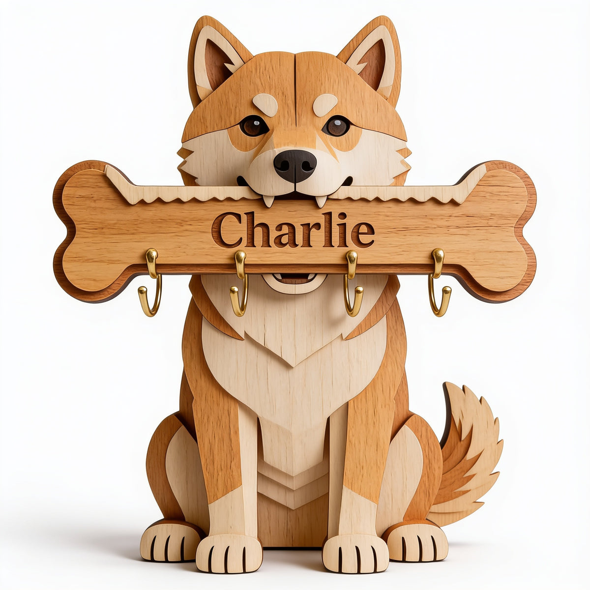Personalized Shiba Inu Wooden Key Rack Wall Hanging Home Decor